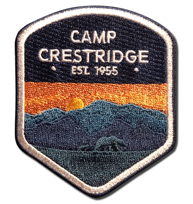 A-B Emblem Photo Gallery image. Camp Crestridge Est. 1955 Patch - mountains with bear imagery.