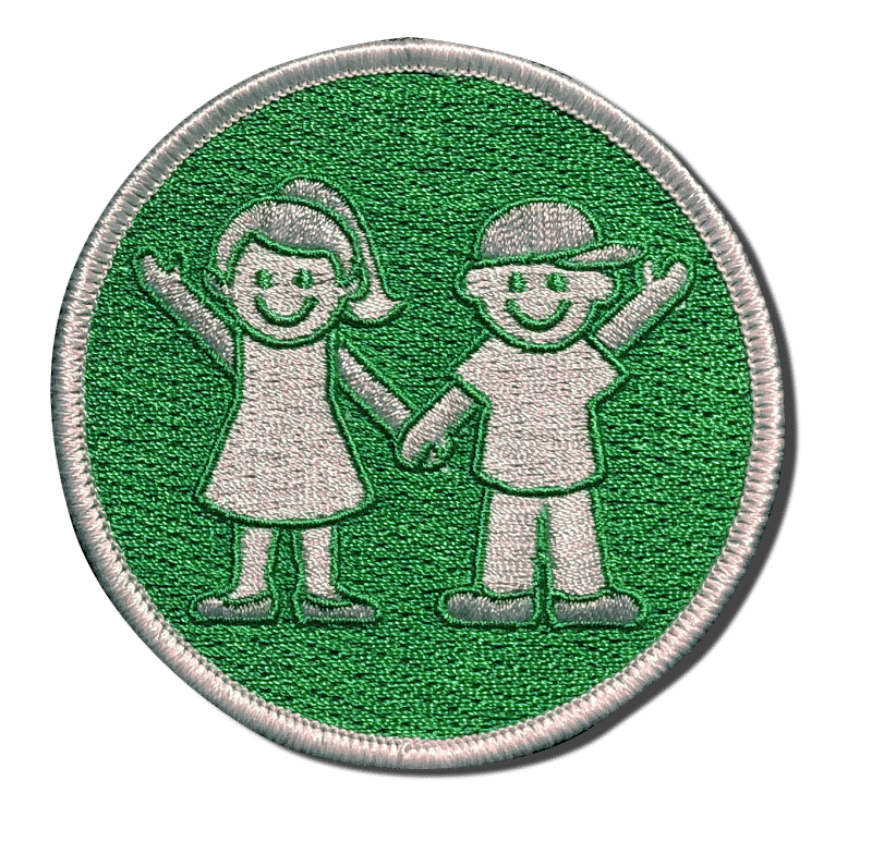 Girl and Boy Green Embroidered Patch. A-B Emblem Photo Gallery image.