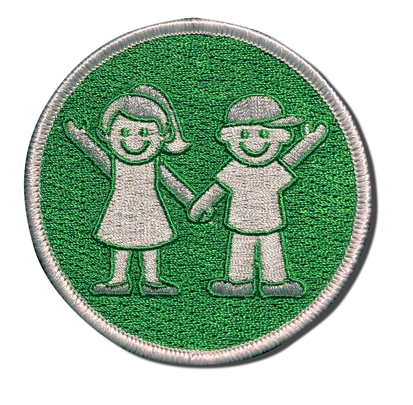 Girl and Boy Green Embroidered Patch. A-B Emblem Photo Gallery image.