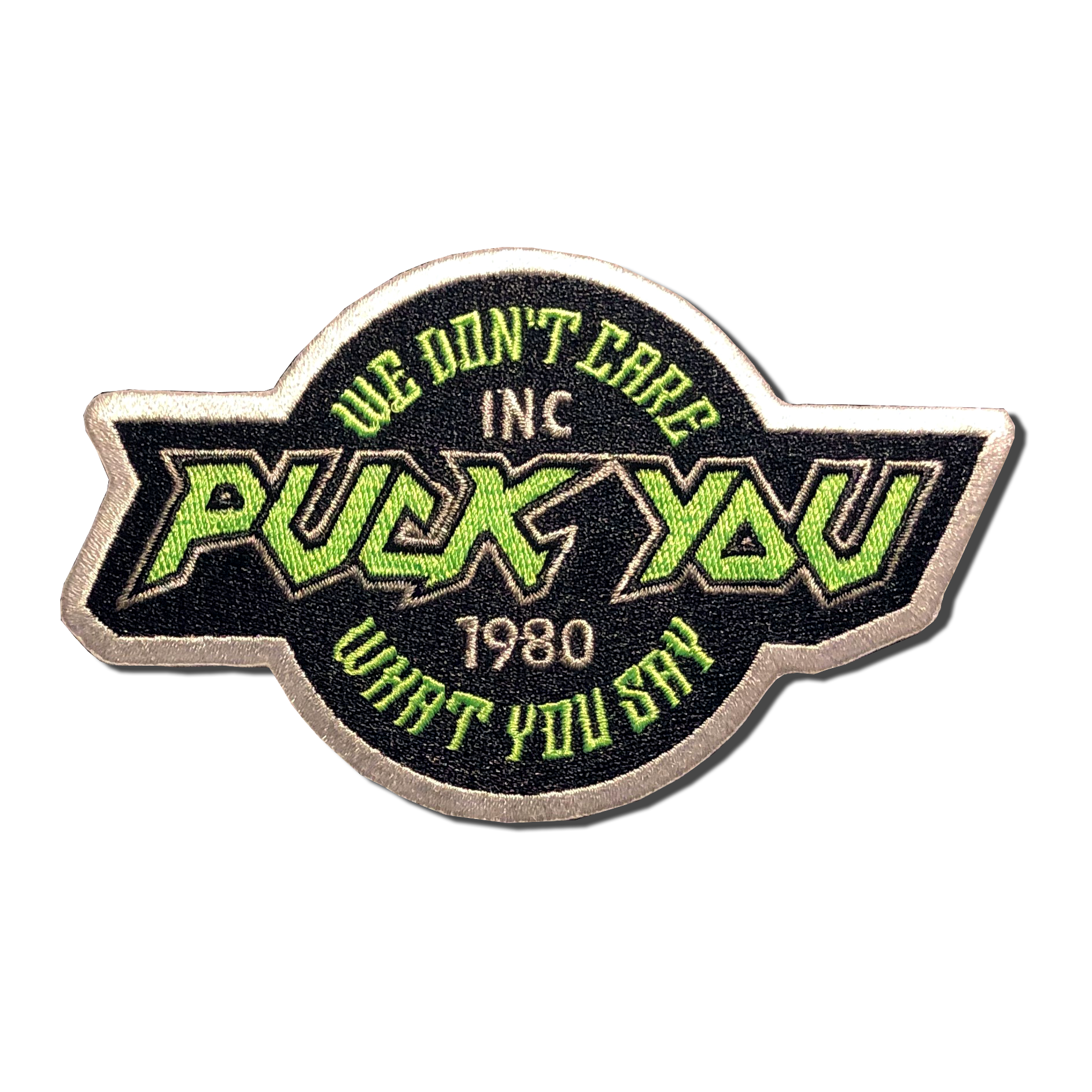 Puck You embroidered patch. We don't care what you say. A-B Emblem photo gallery image.